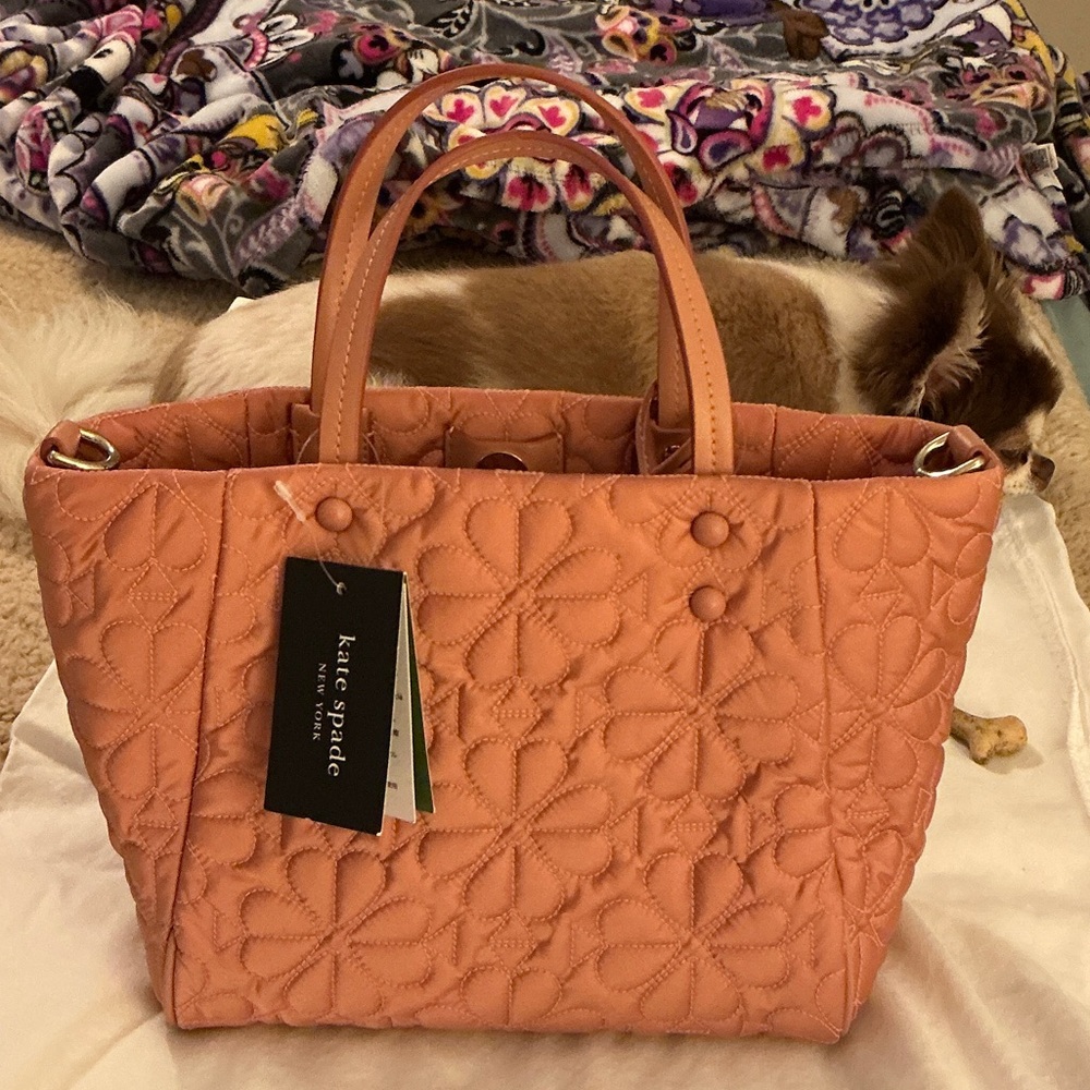 kate spade Quilted Floral Tote in Peachy Orange